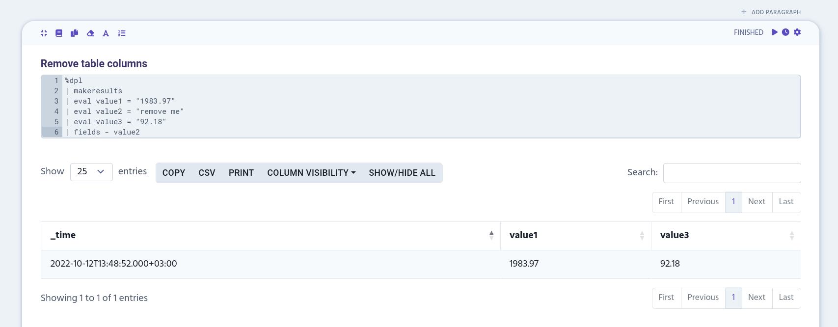 example of removing table columns