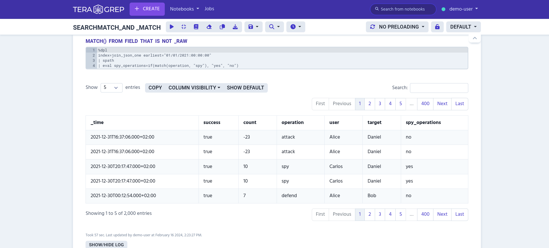 example of match() in evaluation