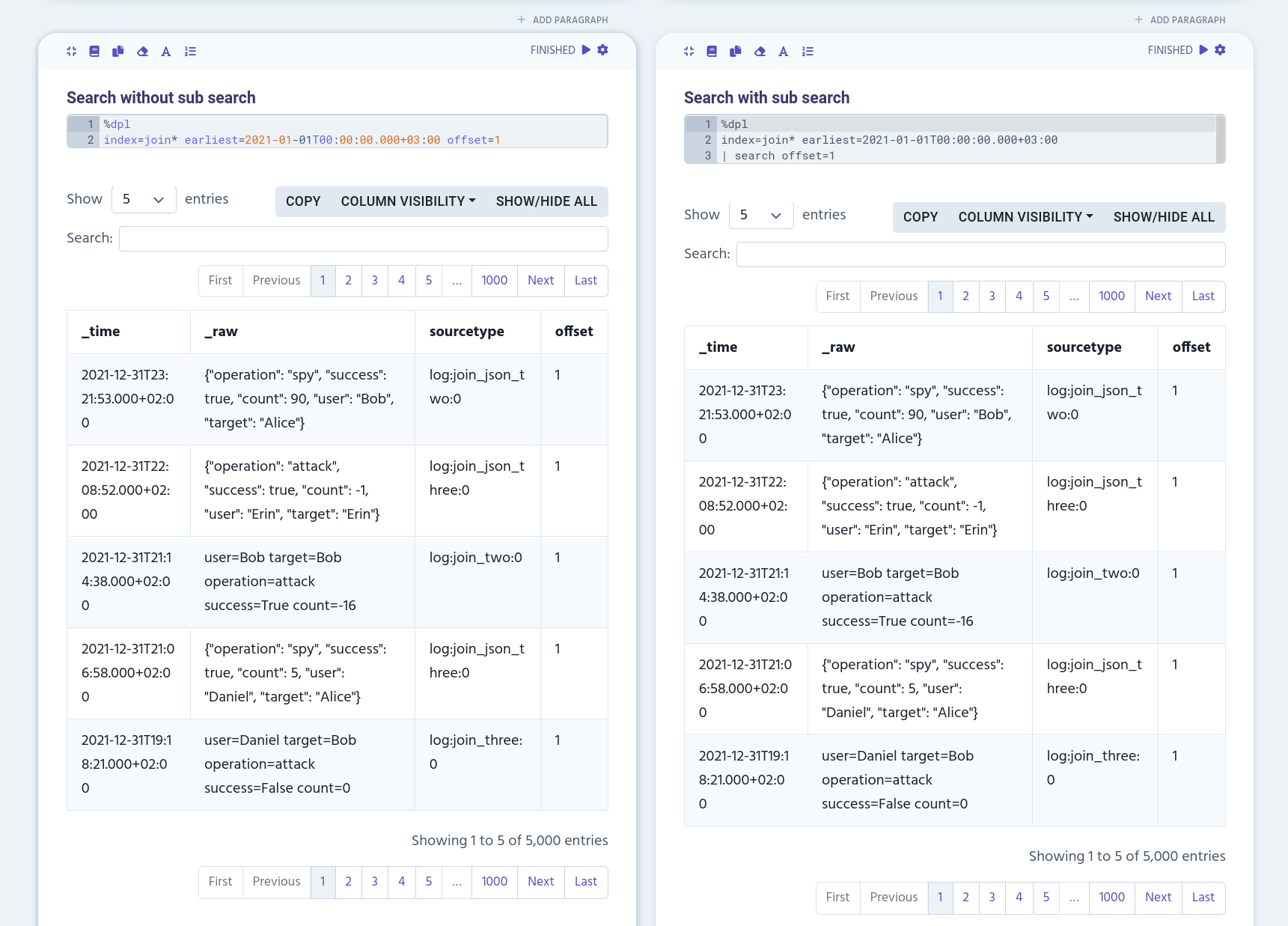 example of column search