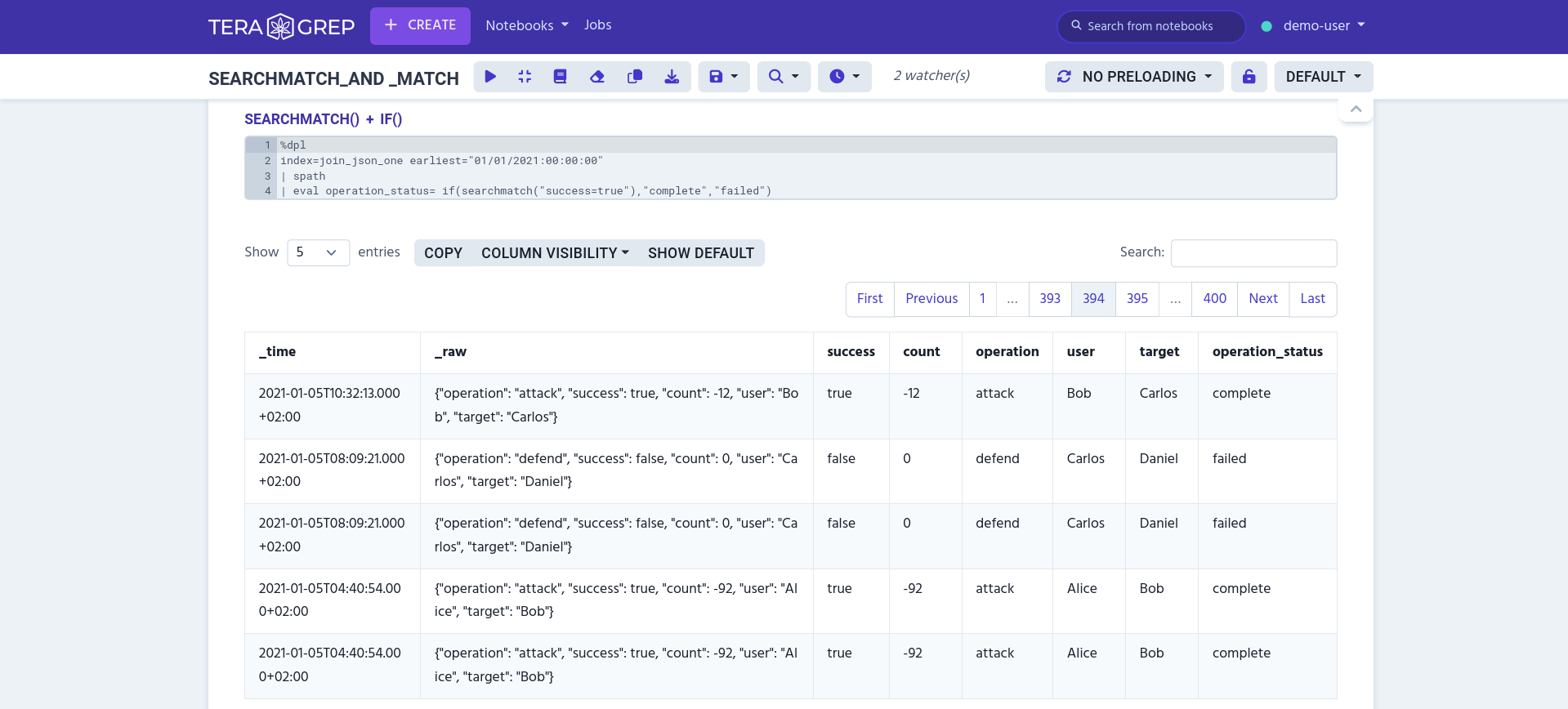 example of searchmatch() in evaluation