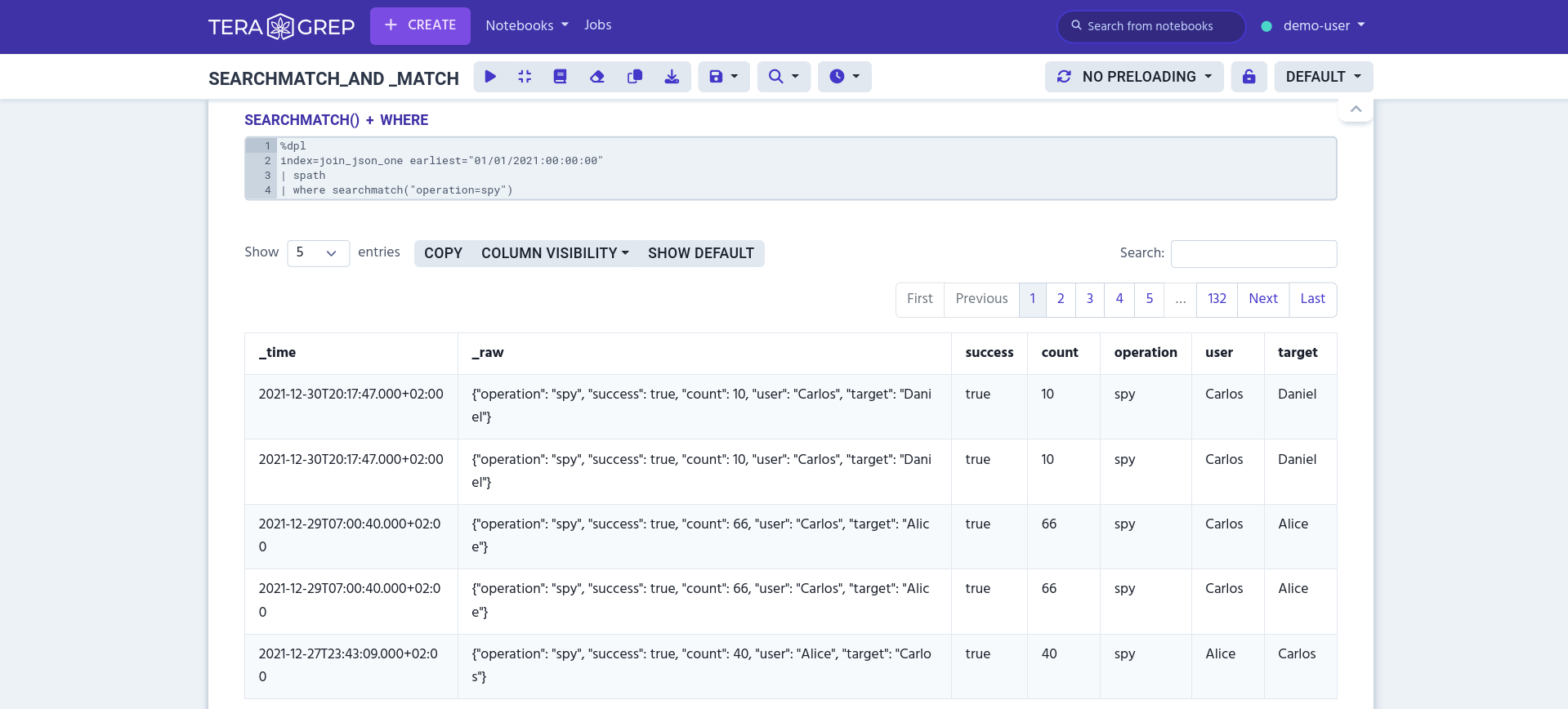 example of searchmatch() with where command