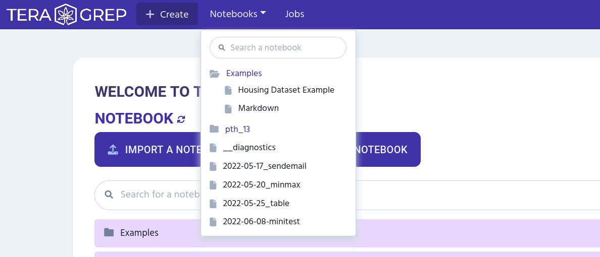 Notebook menu