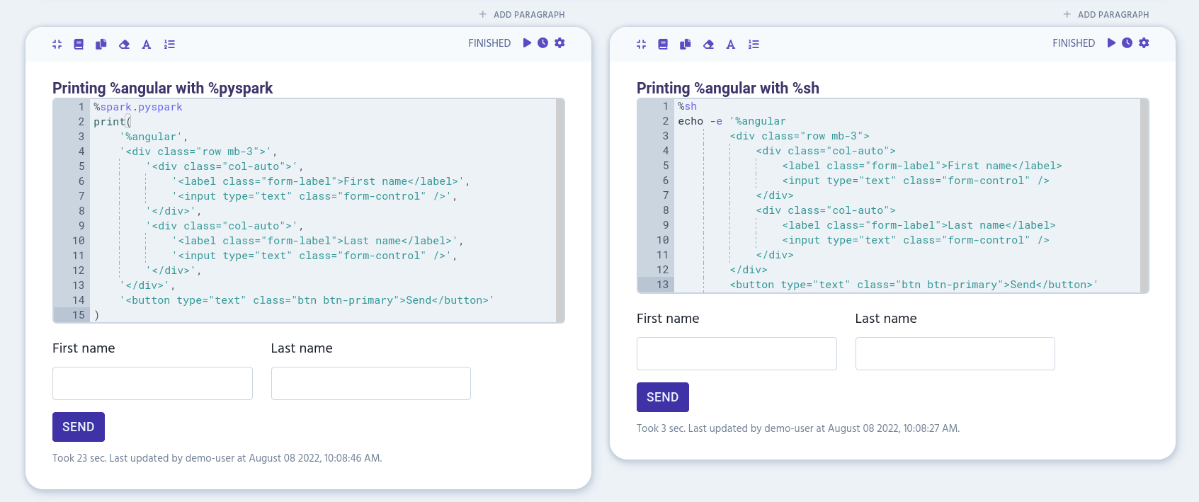 example of printing Angular with Shell and PySpark