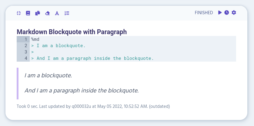 Markdown blockquote with paragraph