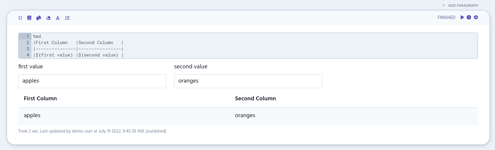 Input form with a table