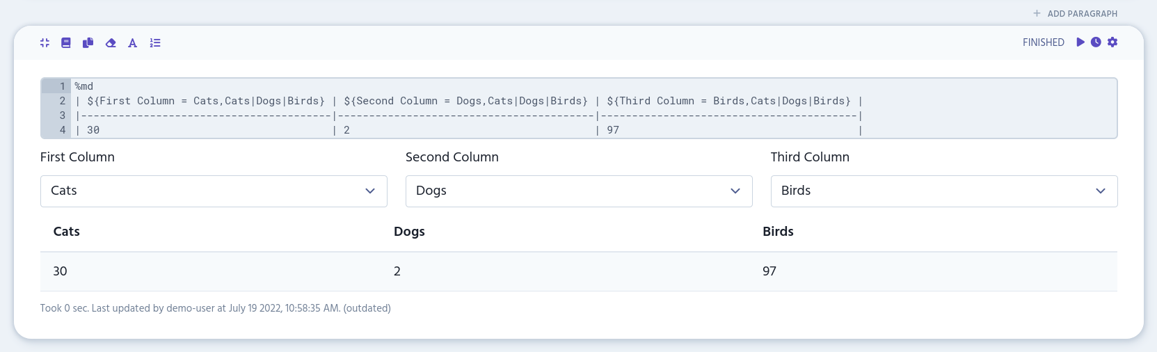 select form with a table